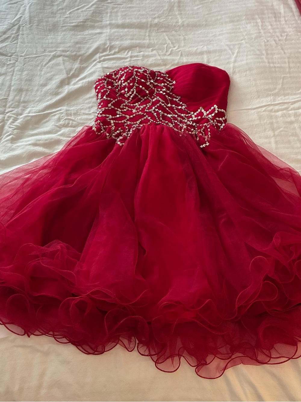 Red Strapless Sequin Ruffle Tulle Party Dress for Prom Size 6 READ please